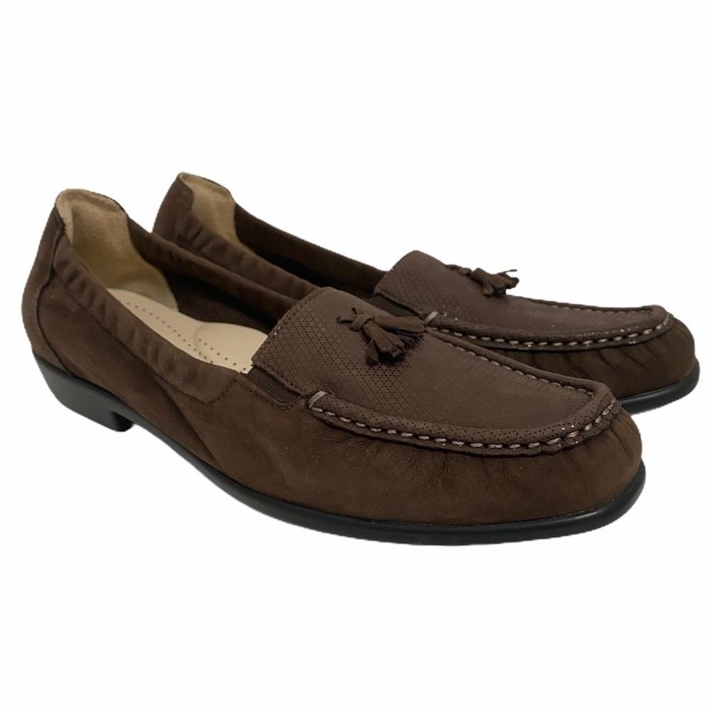 SAS Dark Brown Women's 9.5N Comfort Shoes Soft Leather Mules Tassel Made in USA